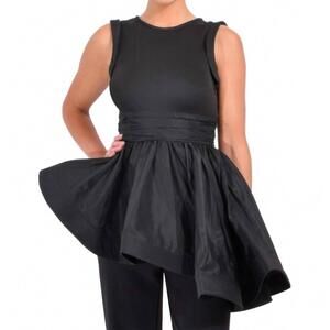 NEW THEO & SPENCE theia peplum mix media top in black
